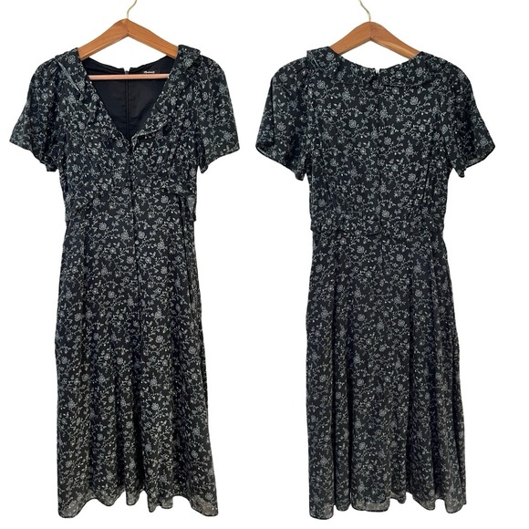 Madewell Dresses & Skirts - Madewell Ruffled Tiered Midi Dress Size 0 Black Dotted Vines Dark Cottagecore